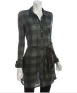 Majestic grey and black check print linen cashmere blend button front 