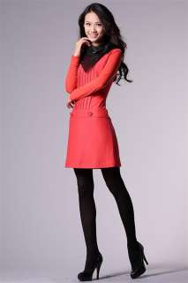 New Red Fashion Layered Fold Hem Long Sleeve Rose Stylish Slim Fit 