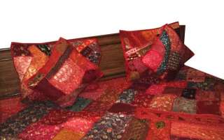 GORGEOUS HEAVILY BEADED 5 PC SARI BEDDING BEDSPREAD KG  