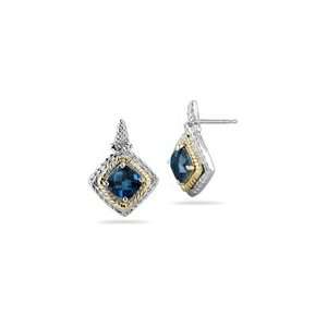  2.00 Cts London Blue Topaz Earrings in Silver and Yellow 