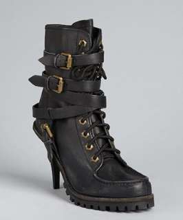 Ash black leather Winona lace up buckle strap ankle boots   