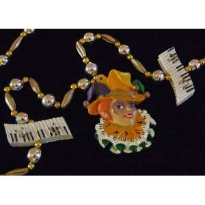  Jazz Lady Keyboard Mardi Gras Bead Necklace Spring Break 