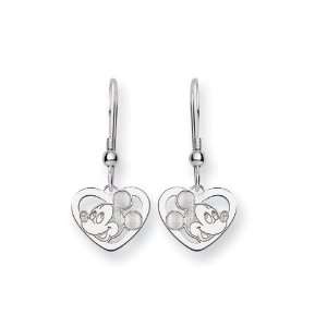    .925 Solid Silver Mickey Mouse Heart Dangling Earrings Jewelry
