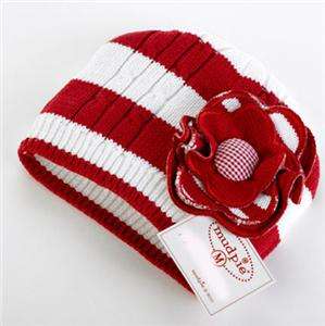 Mud Pie Santa Baby Girl Christmas Cable Knit Flower Hat  