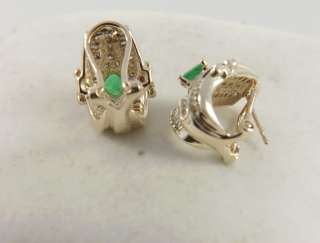 14k Solid Gold Emerald and Diamond 2.60ctw Quality Cuff Earrings 