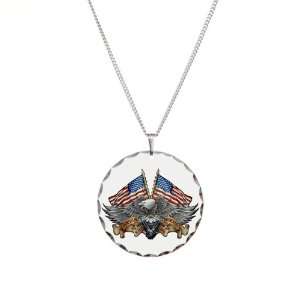 Necklace Circle Charm Eagle American Flag and Motorcycle 