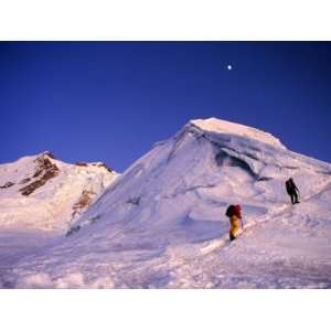  Mountaineers Climbing Ridge on Mountain, Huayna Potosi 