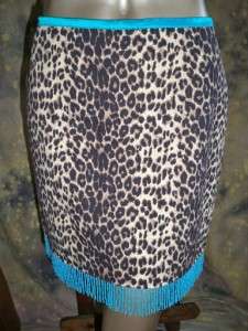 vtg 80s CACHE turquoise bead FRINGE leopard MINI SKIRT  