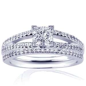  1.10 Ct Princess Cut Diamond Engagement Wedding Rings Pave Set 