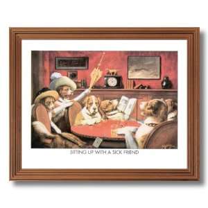  Dogs Playing Poker At Table Animal Picture Oak Framed Art 