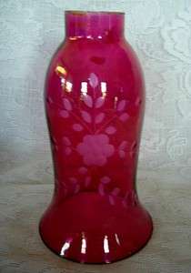 Vintage Ruby Red Cut To Clear Lamp/Lantern Shade / Globe / Hurricane 