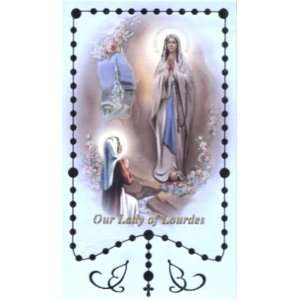 Our Lady of Lourdes 25 pack Paper Holy Cards with Gold Stamped Rosary 