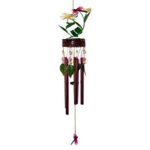  32 inch 3 D Metal Flower Topped Pink And Yellow Dragonfly 