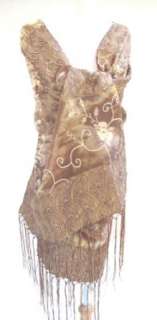   Wrap Shawl Table Runner with Hand Knotted Fringe Bronze Gold Clothing
