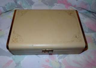 Vintage Leather covered Jewelry Box Trinket Case soft velvet lining 
