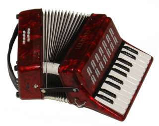 Beautiful Red Beginners Piano Accordion Outfit W/Bag 22 Piano Keys 