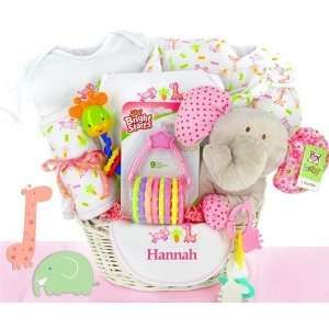  Personalized Pink Safari Baby Gift Basket Baby