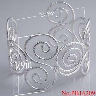 silver plated hollow flower open wide cuff bracelet  new 