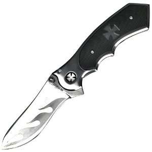 Flaming Chopper Cross Folding Knife Polished  Sports 