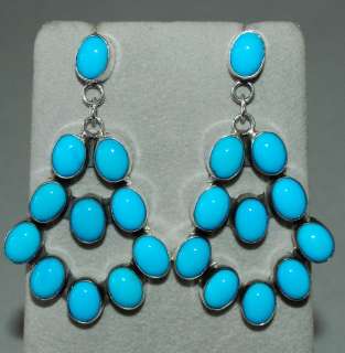 Navajo Sleeping Beauty Turquoise Sterling Dangle Earrings Signed 