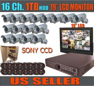 16 Ch Channel CCTV Security Camera System 19LCD Sony.  