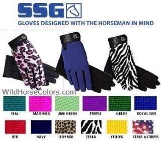 Childs Childrens SSG Riding Gloves Zebra Hot Pink Lime Green Yellow 