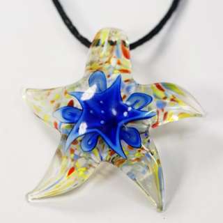   Starfish Flower Murano Lampwork Glass Chain Pendant Necklace  