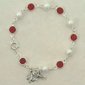  Sterling Silver Red/Pearl Holy Spirit BraceletJewelry Religious 