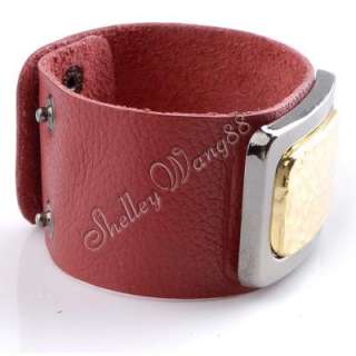 Red Leather Wristband Buckle Cuff Stud Belt Bracelet  
