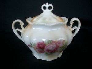 Antique,c1900,German,Porcelain, Sugar Bowl,Roses.Luster  