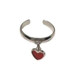  Silver Plated Dangling Red Heart Toe Ring Jewelry