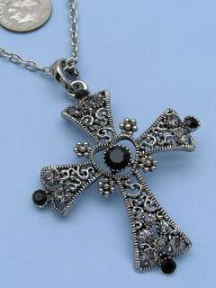 title antique style black cross swarovski crystal necklace
