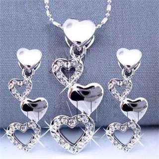 18k white gold GP Swarovski heart necklace set LS22  