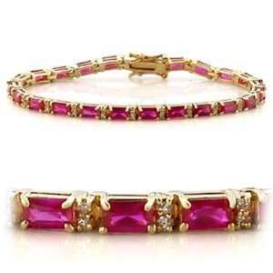 New Gold Plated Tennis Bracelet with Ruby CZ Baguettes  