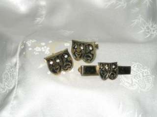   COMEDY TRAGEDY RHINESTONE CUFF LINKS AND MATCHING TIE CLIP  