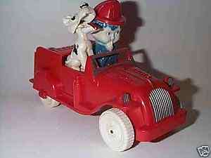 IDEAL TOYS 1950S FIRE CHIEF & DALMATIAN DOG FIRE TRUCK  