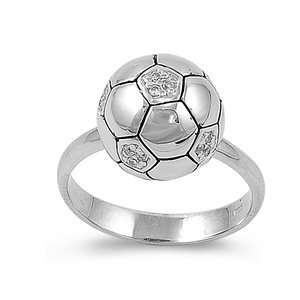   Sterling Silver 12mm Soccer Ball Clear CZ Ring (Size 5   9)   Size 6