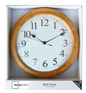 NEW MAINSTAYS® 11.5 WALL CLOCK w/ SOLID PAULOWNIA WOOD FRAME  