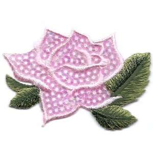  Flowers/Rose,Pink Sequined Iron On Embroidered Applique 
