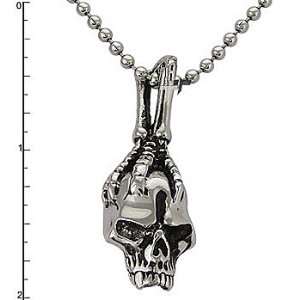  Stainless Steel Skull with Claw Pendant on a 22 Inch Bead 