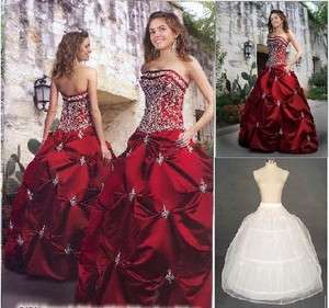 New Red/Crimson Wedding Dress Prom Formal Ball Gown Stock Size 6 8 10 