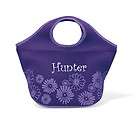 Personalized Purple w/flowers Neoprene lunch bag cooler tote 