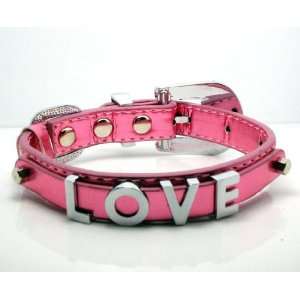 Pink Metallic Leather with Swarovski Grade Crystal Collar for Cat/dog 