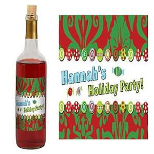  Sweet Holiday Damask Personalized Wine Bottle Labels   Qty 