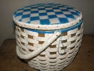 Vintage Turquoise JC Penney Wicker Sewing Basket  