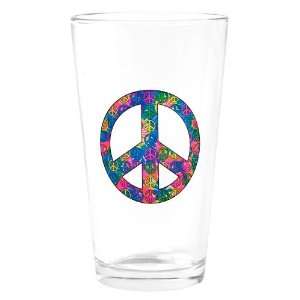 Pint Drinking Glass Peace Symbols Inside Tye Dye Peace Symbol