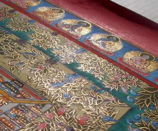 Handpainted Tibetan Buddhist Gold, Green, and Beige Medical Mandala 