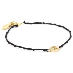   Gold Colored Peace Charm Black Knotted Silk Thread Bracelet Jewelry