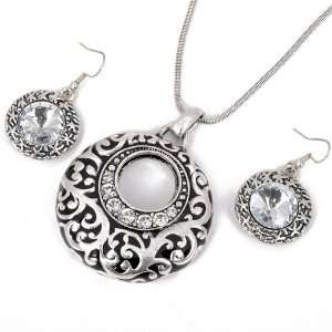 Tibetan Silver Carved Clear Zircon Drop Dangle Earrings Pendant 