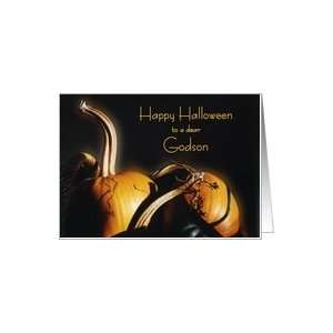 Happy Halloween godson, Orange pumpkins in basket with shadows and 